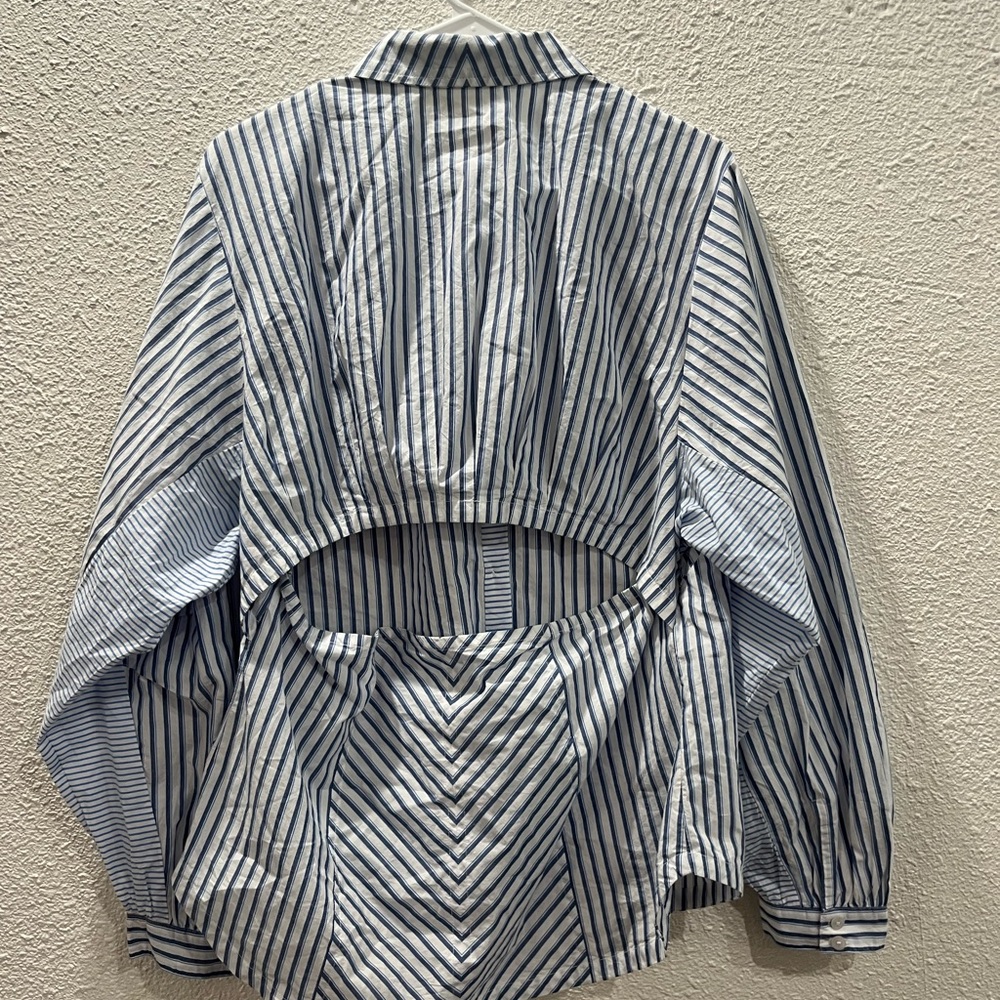 New Maeve by Anthropologie Stripped Cotton Cut Out Top Large - Picture 9 of 12